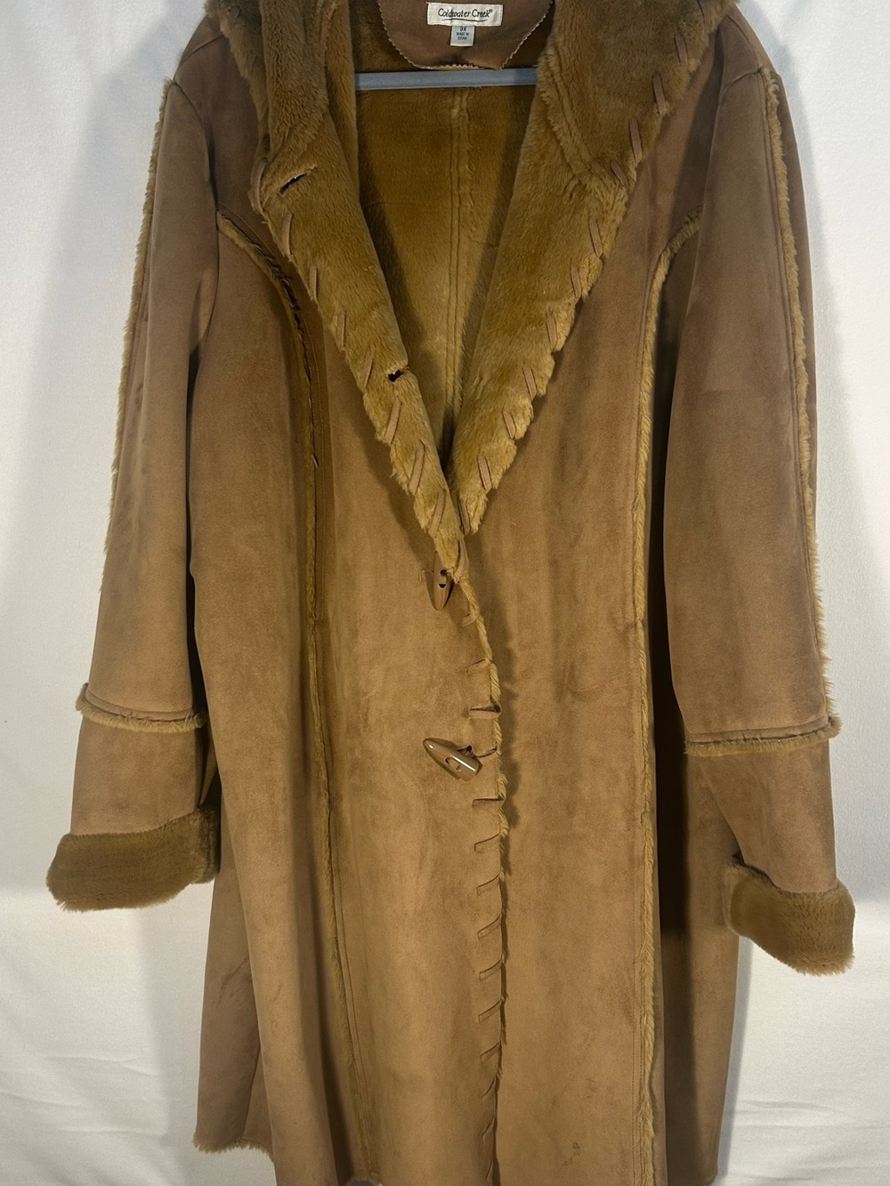 Coldwater Creek Brown Suede Shearling Trench Coat